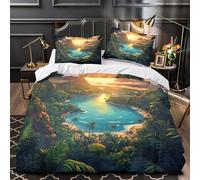 tropical paradise 3D Digital Print Duvet Insert Cover 3pc Premium Microfibre Concealed digital landscape Duvet Cover 2 Pillowcases Lightweight Stain-Resistant Teens Young Adults Single（140x200cm）