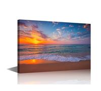 Tropical Paradise Beach Wall Art Turquoise Ocean Waves Poster Print on Canvas 1 Piece Palm Trees Wall Decorations for Living Room, Office, Bathroom and Ready to Hang (16''Wx 24''H)