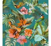 Tropical Paradise Birds Teal Multi Wallpaper - Flowers Botanical Leaves Naturistic - Luxury Textured Heavyweight Vinyl