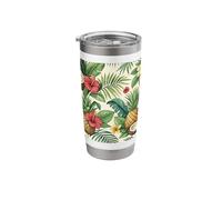 Tropical Paradise Design, Pineapple Coconut Hibiscus Pattern Stainless Steel Insulated Tumbler