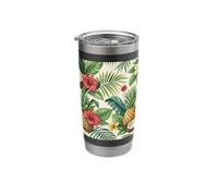Tropical Paradise Design, Pineapple Coconut Hibiscus Pattern Stainless Steel Insulated Tumbler
