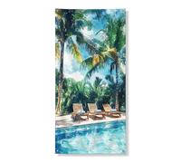Tropical Paradise Door Cover Banners Decorative, Watercolor Palm Trees Poolside Front Door Decor, Indoor Outdoor Summer Holiday Backdrop 36x72 Inch