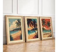 Tropical Paradise Escapes Vintage Set of 3 Framed Wall Art Prints A3