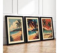 Tropical Paradise Escapes Vintage Set of 3 Framed Wall Art Prints A3