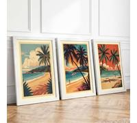 Tropical Paradise Escapes Vintage Set of 3 Framed Wall Art Prints A3