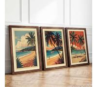 Tropical Paradise Escapes Vintage Set of 3 Framed Wall Art Prints A4