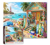 Tropical Paradise Jigsaw Puzzles 1000 Pieces Summer Surf Shack Art Jigsaw Puzzles for Challenging Family Games Beach House DIY Handwork Puzzle Surfboards for Home Wall Decor Gifts 19.7"x27.6"