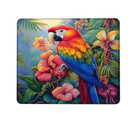 Tropical Paradise Mouse Pad, Colorful Macaw Bird Floral Design, Vibrant Nature Stitched Edge Mousepad, Rubber Non-Slip Washable Gaming Mouse Pad for Home and Office Square 8x10 Inch