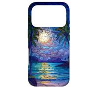 Tropical Paradise Night Beach Stained Glass Pattern Case for iPhone 17 Pro