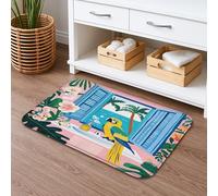 Tropical Paradise Quick Dry Bath Mat, Colorful Bird and Floral Decorative Non Slip Shower Rug, Summer Inspired Absorbent Memory Foam Bathroom Mat 16x24 Inch