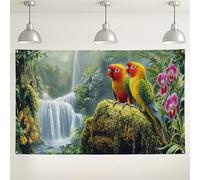 Tropical Paradise Wall Backdrop, Colorful Birds and Floral Jungle Decor, Indoor/Outdoor Photography Background for Parties, Summer Nature Theme 71x43 Inch