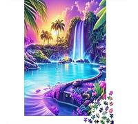 Tropical Paradise1000pc Premium Cardboard Waterfall Lagoon Jigsaw Puzzle Bundle Adult Puzzle Lovers Stress Relief Mind Relaxation Wall Decor 52x38cm/1000pcs