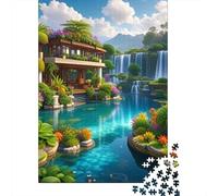 Tropical Paradise1000pc Thick Cardboard Villa Waterfall Jigsaw Puzzle Set Adult Educational Game Stress Relief Fun Home Activity 52x38cm/1000pcs