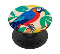 Tropical Parrot Bird Jungle Leaves Colorful Design PopSockets Adhesive PopGrip