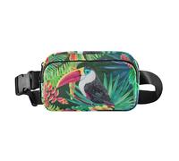 Tropical Parrot Black Fashion Waist Pack Crossbody Bag for Men Women Waterproof Crossbody Sport Bag with Adjustable Strap for Cycling Hiking Gym