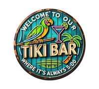 Tropical Parrot Cocktail Palm Tree Tiki Tin Sign Vintage Style Home Bar Garden Wall Plaque Decor Metal Poster 8x12 Inch