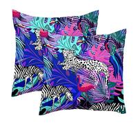 Tropical Parrot Flamingo Leopard Pack of 2 Pillow Covers 18x18 Inch, Farmhouse Throw Pillow Covers Square Cushion Case for Spring Home Sofa Couch Decoration