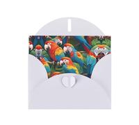 Tropical parrot flock White Patterns greeting card 6x4 inches with envelope, covering birthdays, weddings and other occasions