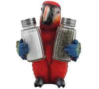 Tropical Parrot Glass Salt and Pepper Shaker Set with Holder Figurine for Beach Bar or Restaurant & Nautical Kitchen Table Decor or Decorative Macaw and Bird Sculpture Spice Rack Gifts