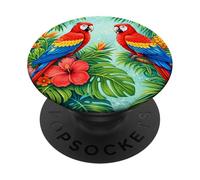Tropical Parrot Hibiscus Colorful Floral Jungle Island Vibes PopSockets Adhesive PopGrip