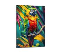 Tropical Parrot Poster - Scarlet Macaw in Rainforest Habitat, Vibrant Feathers And Palm Leaves Decorative Canvas Family Bedroom Artwork Picture Painting 08x12inch(20x30cm)