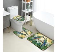 Tropical Parrot Quick Dry Bath Mat, Colorful Jungle Leaves Absorbent Non Slip Shower Mat, Summer Floral Washable Bath Rugs for Bathroom Toilet Restroom Decorative 3 Piece Sets