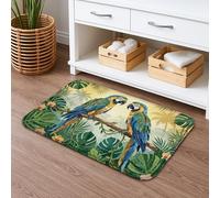 Tropical Parrot Quick Dry Bath Mat, Colorful Jungle Leaves Absorbent Non Slip Shower Mat, Summer Floral Washable Bath Rugs for Bathroom Toilet Restroom Decorative 20x32 Inch