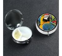 Tropical Parrot Round Pill Box 3 Compartment Cute Travel Pill Organizer Case Portable Medicine Vitamin Organizer Metal Pill Case for Women Men Travel Unique Gift