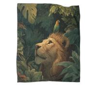 Tropical Parrot Sitting on A Lion's Head Home Use Bedding 3D Digital Printed Plush Bed Blanket Boys And Girls Sofa Throws 40x50inch(100x130cm)