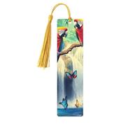 Tropical Parrots and Exotic Flowers Unique Double-Sided Artwork Printed Wooden Bookmarks, Artistic Book Accessories Birthday Presents for Men Women Presents for Book Lovers