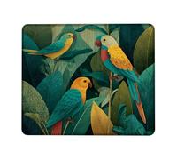 Tropical Parrots Mouse Pad, Aquatic Green and Yellow Birds Design with Leaf Pattern, Rubber Non-Slip Washable Mousepad for Home & Office, Ideal for Summer Decor Square 8x10 Inch