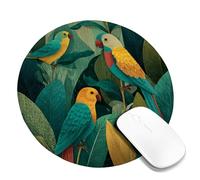 Tropical Parrots Mouse Pad, Aquatic Green and Yellow Birds Design with Leaf Pattern, Rubber Non-Slip Washable Mousepad for Home & Office, Ideal for Summer Decor Round 8x8 Inch