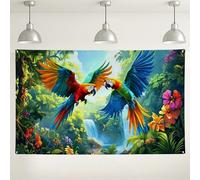 Tropical Parrots Wall Backdrop, Colorful Nature Jungle Theme Decorations, Scenic Photography Background for Events, Summer Party Decor 71x43 Inch