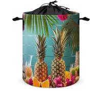 Tropical Party Laundry Hamper Waterproof Laundry Basket Large Circular Dirty Clothes Hamper with Handle Collapsible Washing Bin Storage Basket for Clothes And Toys 17.3 x 17.3 in