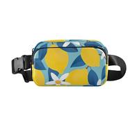 Tropical Pattern with Yellow Lemons Fruit Cute Fanny Pack Waist Bag for Women Men Teenagers Mini Crossbody Passport Bag with Adjustable Strap for Travel Vacation Running, Tropical Pattern with Yellow