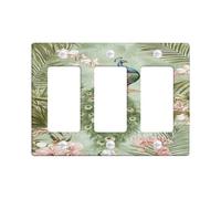 Tropical Peacock Light Switch Cover Plates/Outlet Covers, Soft Green Floral Design for Home Decor, Thermoplastic Wall Plates, Standard Size 3 Gang Wall Plate