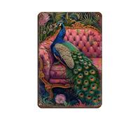 Tropical Peacock on Sofa Poster Peacock Tin Sign Vintage Metal Pub Club Cafe Bar Home Wall Art Decoration Poster Retro 8x12inch(20x30cm)