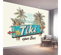 Tropical Photo Wallpaper Blue Palm Trees Signposts Wall Mural, 200 x 140 cm Wall Paper for Kids Bedroom Living Room, Non-Woven Poster Picture Design Modern Murals Room Decor