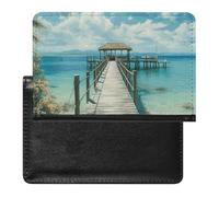 Tropical Pier Passport Holder with 3 Card Slots, Portable PU Leather Travel Wallet, Slim Protective Cover for Passport, ID, Credit Cards
