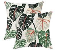 Tropical Pillow Covers Set of 2, Leaf Monstera Botanical Throw Pillow Cases, Summer Home Decorative Cushions for Living Room Sofa Bed Couch 18x18 Inch