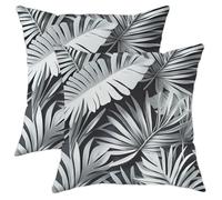 Tropical Pillow Covers Set of 2, Monochrome Palm Leaf Print Throw Pillows Case, Summer Decorative Square Indoor Outdoor Cushion Covers for Home Sofa Bed Couch 16x16 Inch