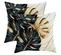 Tropical Pillow Covers Set of 2, Navy Blue Monstera Leaf Throw Pillow Cases, Summer Botanical Decorative Cushion Covers for Home Couch Sofa Bed, Modern Bohemian Decor 18x18 Inch