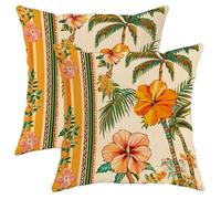 Tropical Pillow Covers Set of 2, Orange Hibiscus Floral Throw Pillows Case, Summer Decorative Cottage Decor Cushion Covers for Home Sofa Bed Couch 16x16 Inch