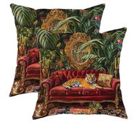Tropical Pillow Covers Set of 2, Red Velvet Jungle Tiger Throw Pillows Case, Exotic Decorative Square Nature Decor for Home Sofa Bed Couch 18x18 Inch