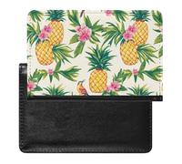 Tropical Pineapple Bird Floral Leather Passport Holder Compact ID Card Cover Case Slim Travel Wallet for Men Women