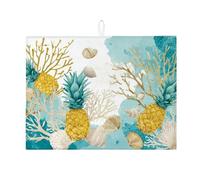 Tropical Pineapple Dish Drying Mats For Kitchen Counter, Aqua Coral Absorbent Dish Drainer Rack Mat, Summer Microfiber Drying Pad For Kitchen Counter Beach Decor 18x24 Inch