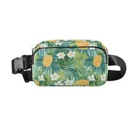 Tropical Pineapple Golden Yellow Green Palm Leaves Flower Fashion Fanny Pack Waist Bag for Women Men Waterproof Chest Bag Belt Bag with Adjustable Strap for Travel Running Hiking