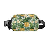 Tropical Pineapple Golden Yellow Green Palm Leaves Flower Fashionable Waist Pack Crossbody Bag for Women Men Teenagers Small Sling Bag Travel Essential with Adjustable Strap for Shopping Sports