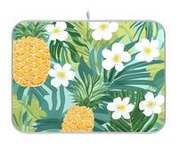 Tropical Pineapple Golden Yellow Green Palm Leaves Flower Reusable Dish mat 18x24 Rectangle Large Drain matt Decorative Home Decor Essentials