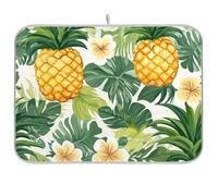 Tropical Pineapple Golden Yellow Green Palm Leaves Flower Reusable Drying Dish mat 18x24 Rectangle Large Dish drainers mat Decorative Home Decor Essentials